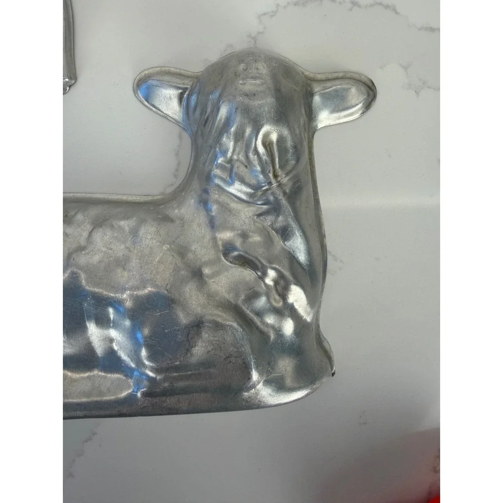 Vintage Lamb Cake Mold 3D Two Piece Cast Aluminum Silver Easter Farmhouse Decor